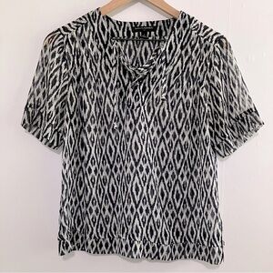 Banana Republic Navy and White Sheer Geometric Blouse Women Size Small